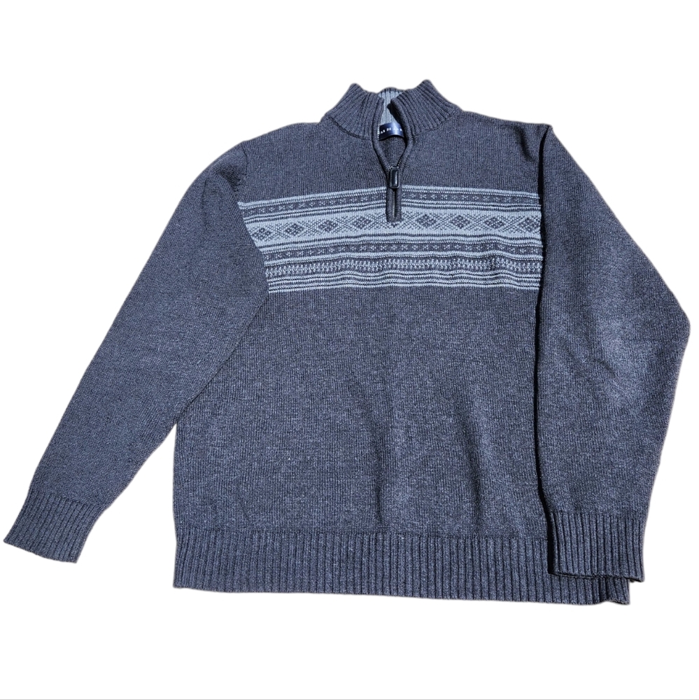 Oscar De La Renta Men's Casual Knit Fair Isle Gray Half Zip Sweater S
